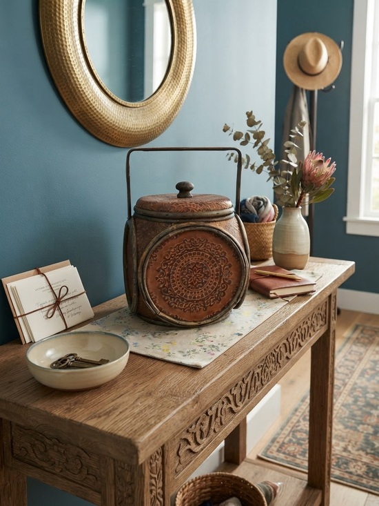 Other - Handcrafted Rustic Brown Decorative Storage Jar with Lid and Handle